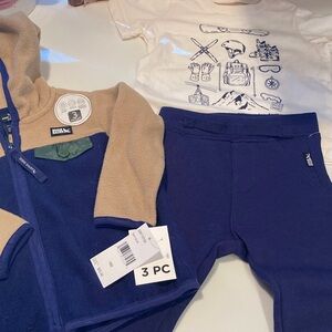 Eddie Bauer Kids 18 M Navy Tan Fleece Zip Hoodie Jacket Coat Pants Tee Ski Theme